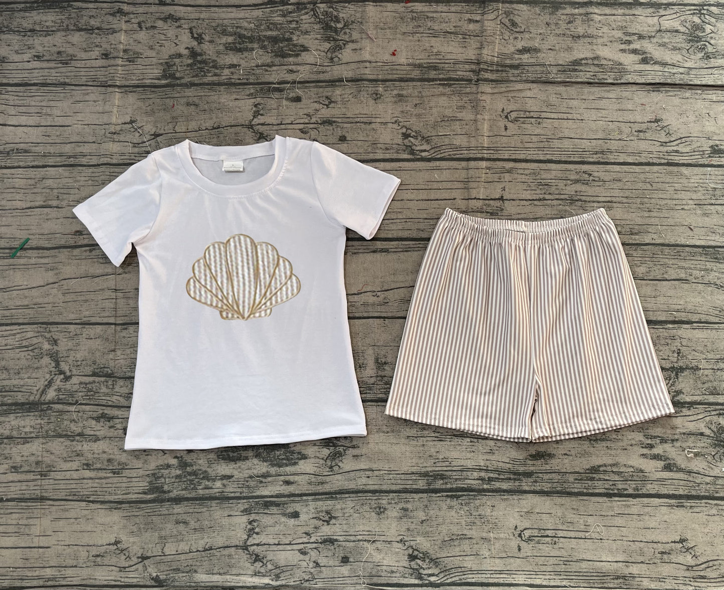 Embroidery Stripe Shells Baby Boys Top Shorts Clothes Sets Preorder
