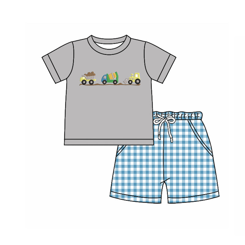 Baby Boys Excavators Top Checked Pockets Shorts Clothes Sets Preorder