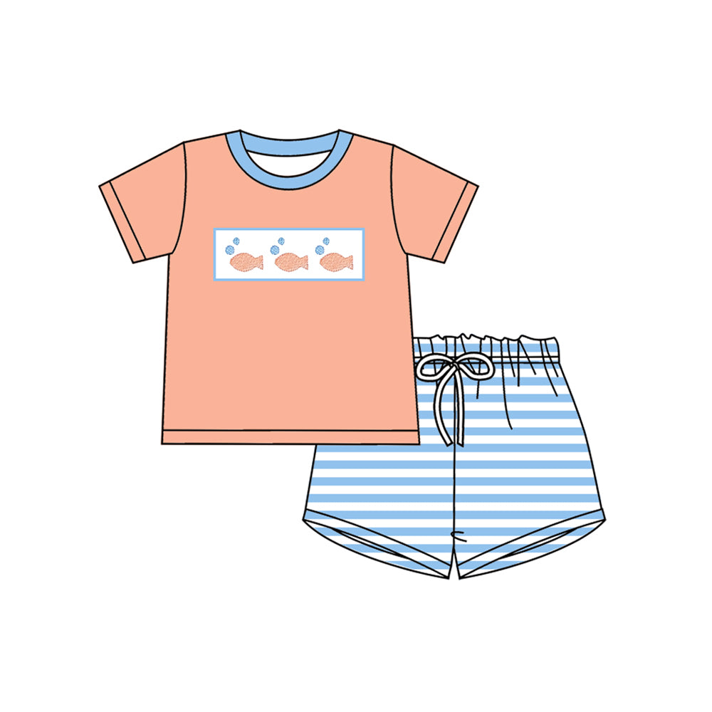 Baby Boys Fishes Top Stripe Shorts Hunting Clothes Sets Preorder