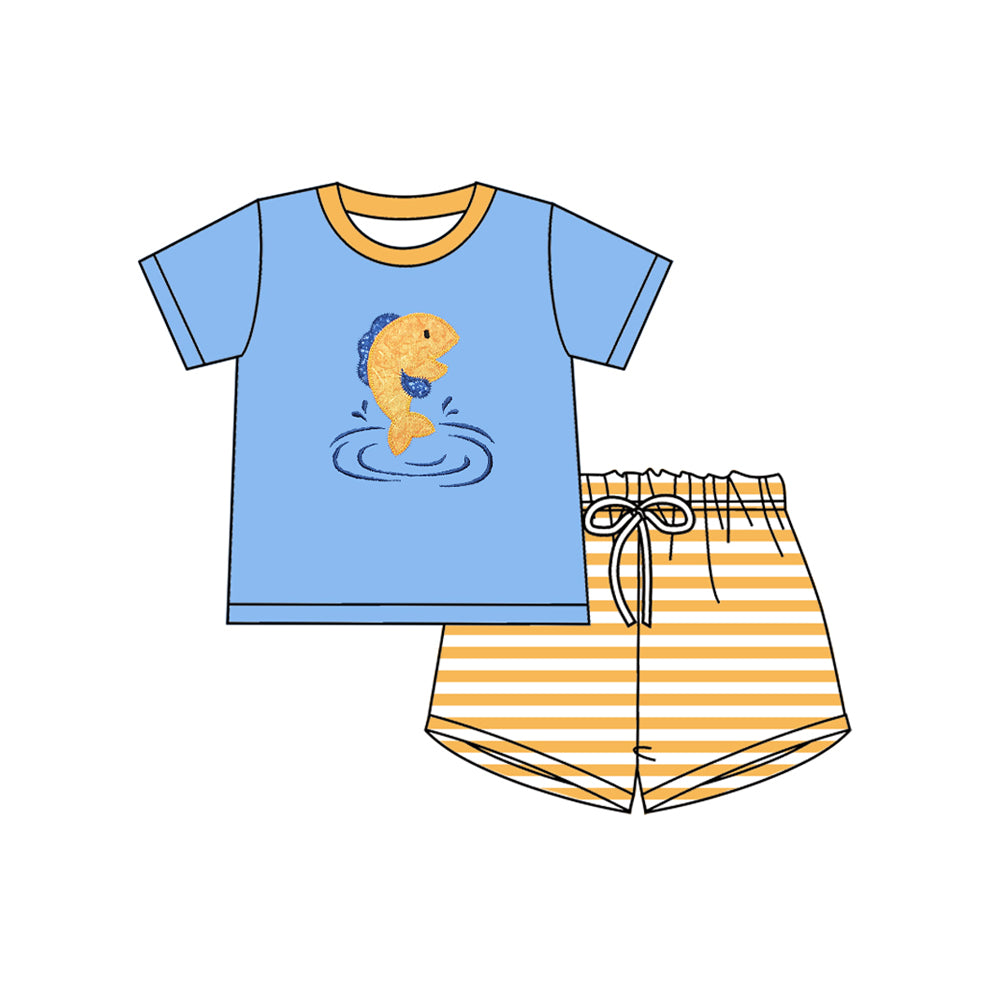 Baby Boys Fishes Top Stripe Shorts Hunting Clothes Sets Preorder