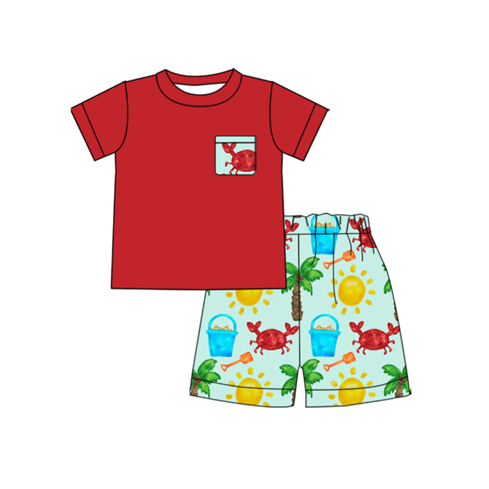 Baby Boys Red Pocket Top Crabs Beach Shorts Clothes Sets Preorder