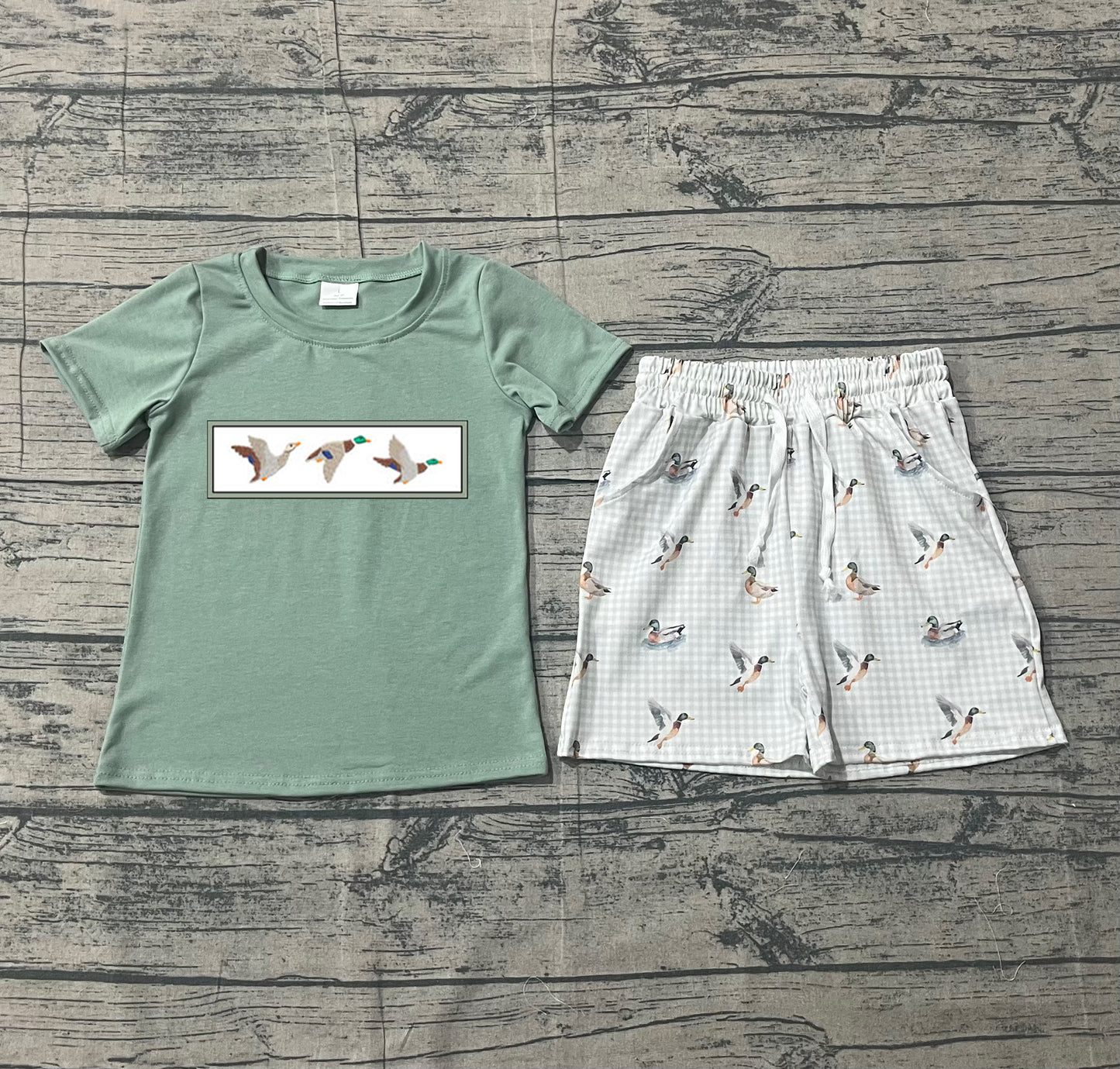 Embroidery Ducks Baby Boys Top Checked Pockets Shorts Hunting Clothes Sets Preorder