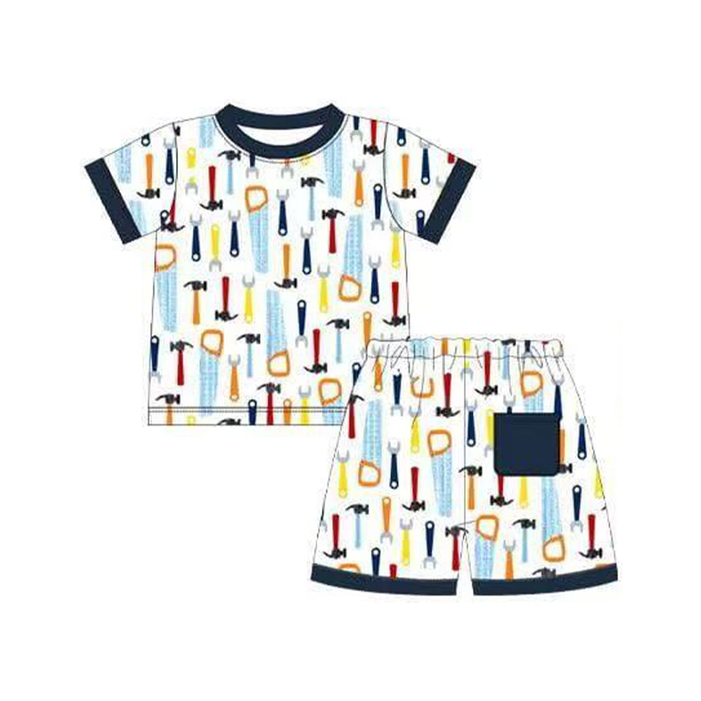 Baby Boys Short Sleeve Tools Plaid Button Top Short Pajamas Sets Preorder