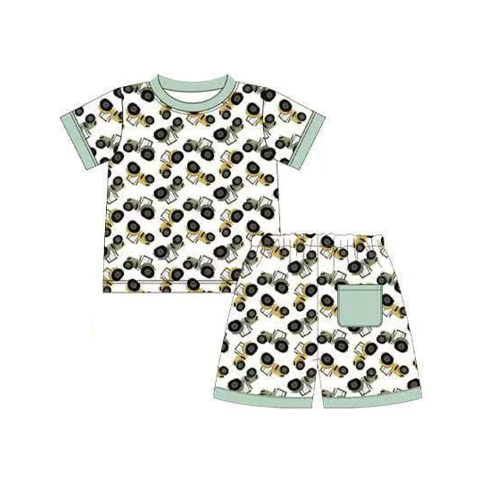 Baby Boys Short Sleeve Trucks Plaid Top Short Pajamas Sets Preorder