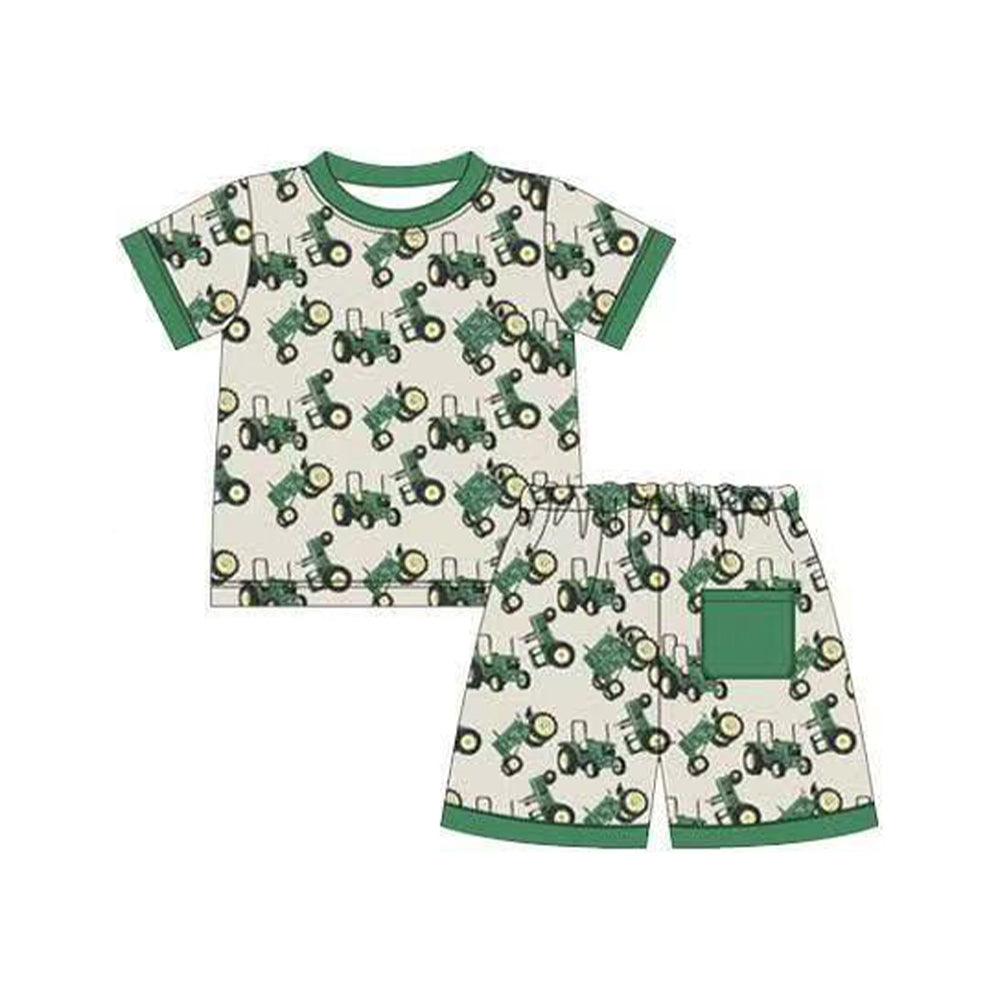 Baby Boys Short Sleeve Trucks Plaid Top Short Pajamas Sets Preorder