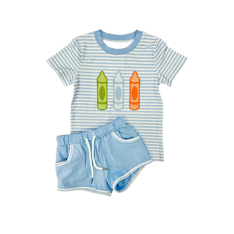 Baby Boys Stripe Pencils Top Pockets Shorts Back to School Clothes Sets Preorder