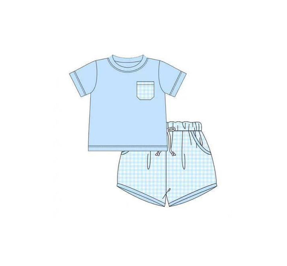 Baby Boys Blue Shorts Sleeve Checked Pockets Clothes Sets Preorder