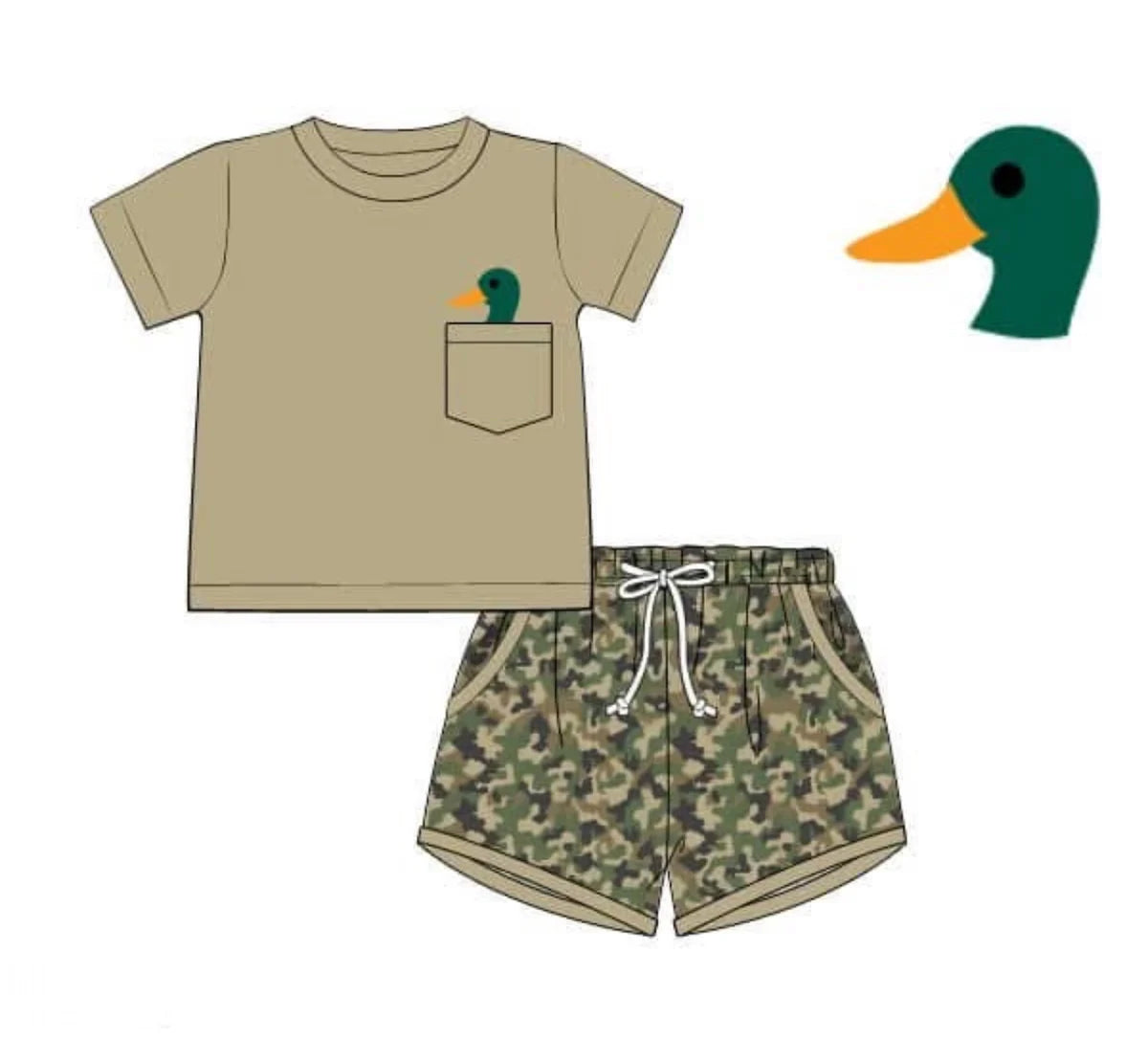Baby Boys Green Ducks Top Camo Pockets Hunting Clothes Sets Preorder