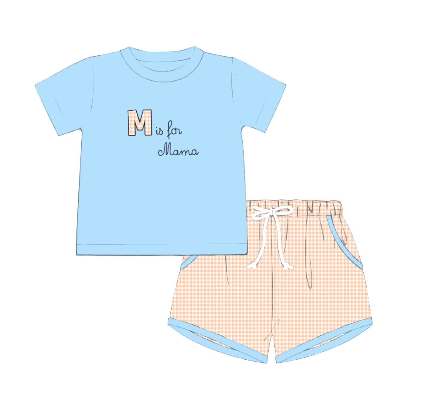 Baby Boys He is My Mama Top Checked Pockets Shorts Clothes Sets Preorder