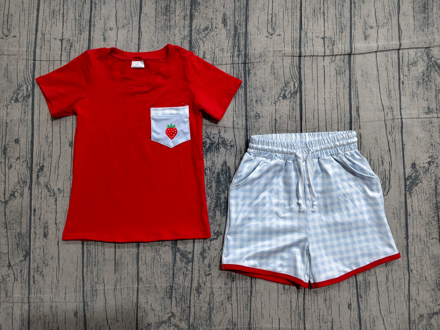 Baby Boys Strawberry Top Checked Pockets Shorts Clothes Sets