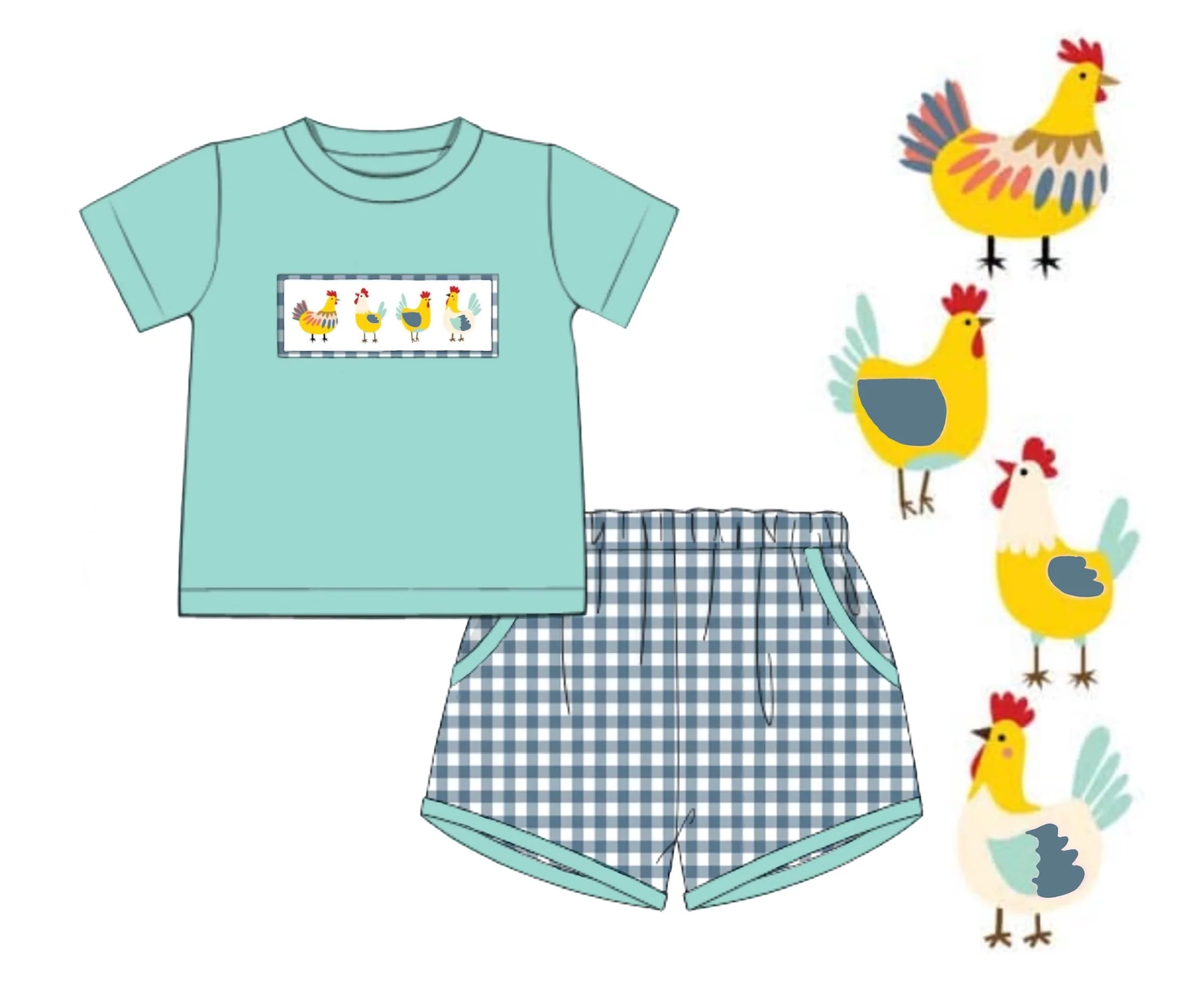 Baby Farm Chicks Top Checked Pockets Shorts Clothes Sets Preorder