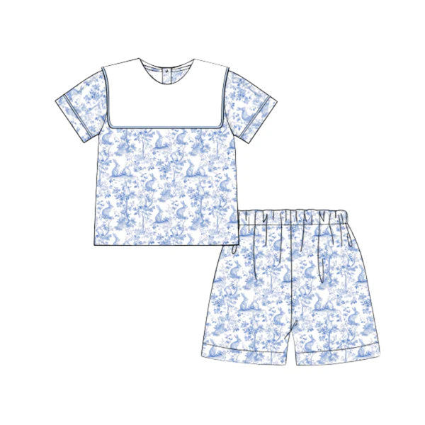 Baby Boys Blue Flowers Rabbits Top Shorts Easter Clothes Sets Preorder