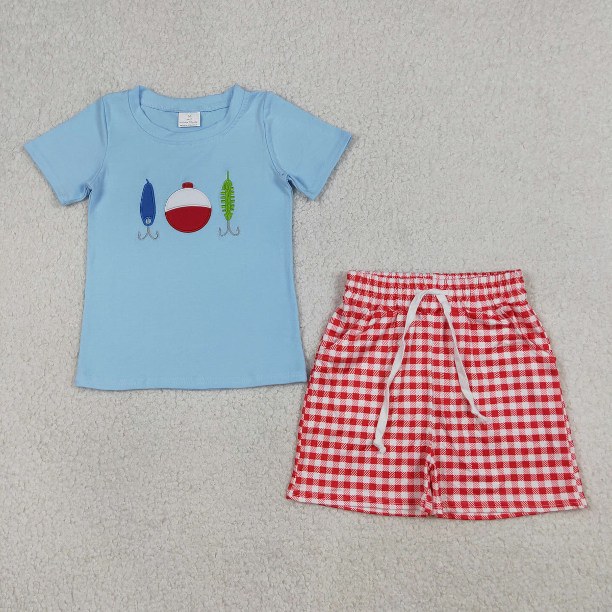 Sibling Baby Boys Embroidery Fishing Top Pockets Short Hunting Set Rompers