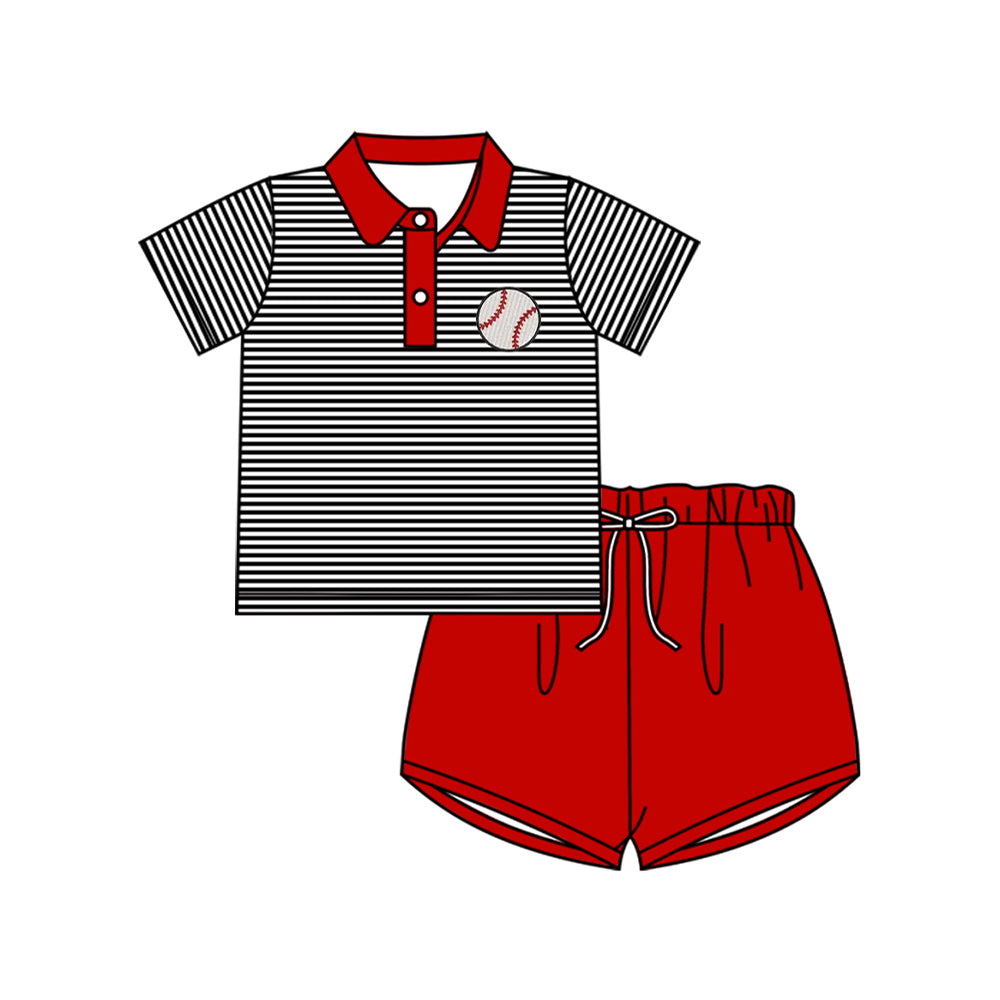 Baby Boys Stripe Baseballs Button Top Shorts Team Clothes Sets Preorder