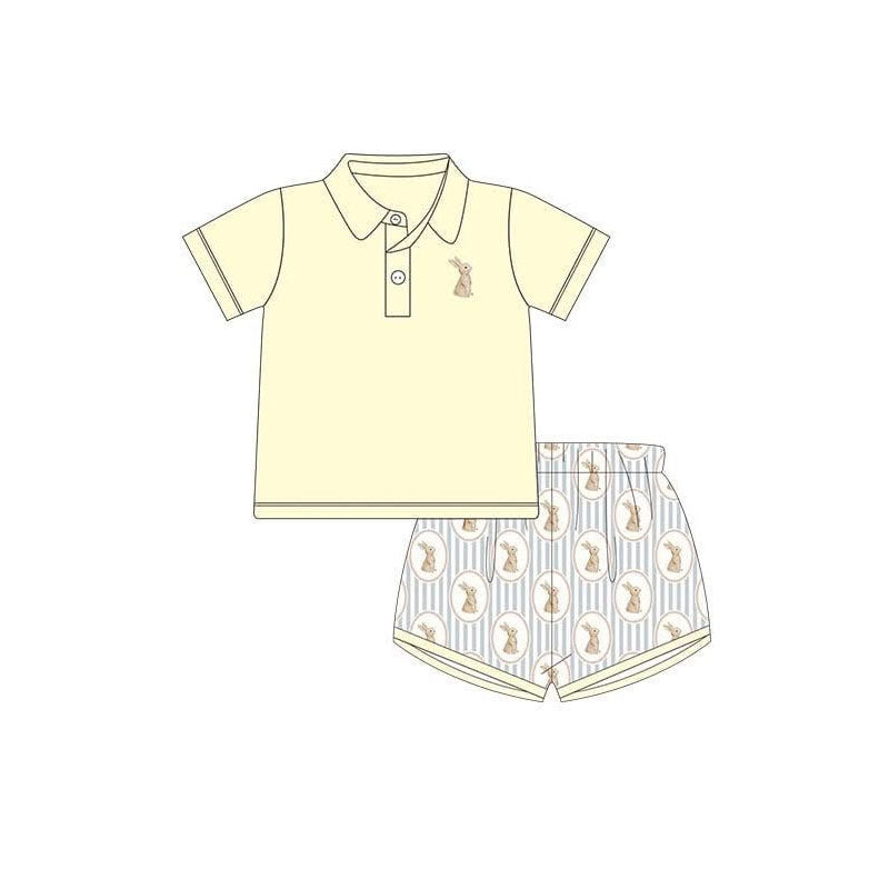 Baby Boys Yellow Button Rabbits Polo Shirts Stripe Shorts Easter Clothes Sets Preorder