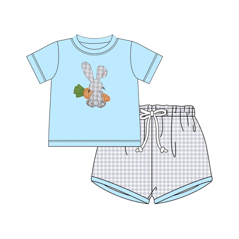 Baby Boys Short Sleeve Rabbit Carrots Top Checked Shorts Easter Clothes Sets Preorder