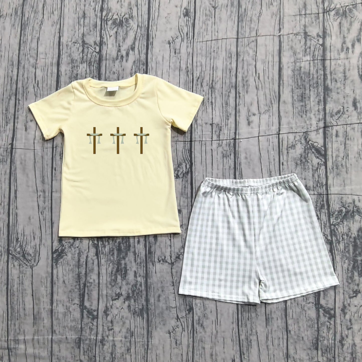 Embroidery Baby Boys Crosses Top Checked Shorts Easter Clothes Sets Preorder