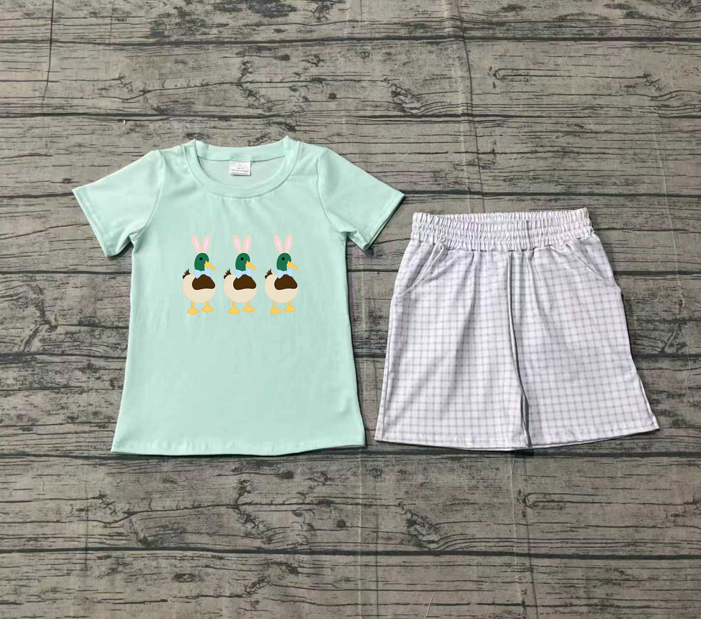 Embroidery Rabbits Ducks Baby Boys Checked Pockets Shorts Easter Clothes Sets Preorder