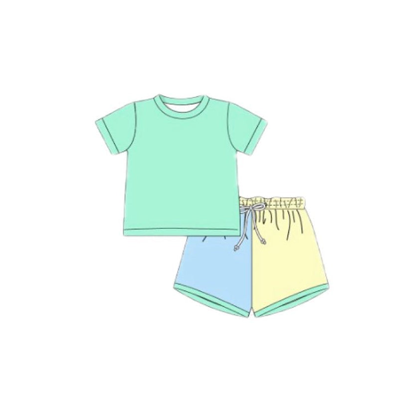 Baby Boys Aqua Shirt Top Blue Yellow Shorts Clothes Sets Preorder