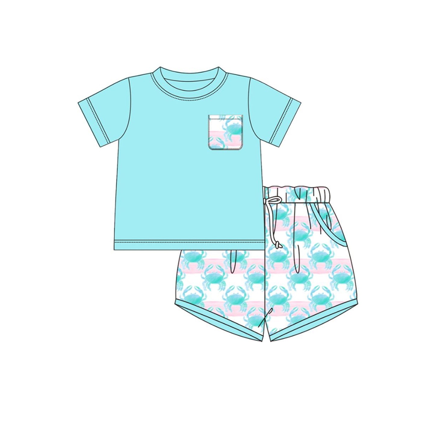 Baby Boys Blue Shirt Top Crabs Stripe Pockets Shorts Clothes Sets Preorder