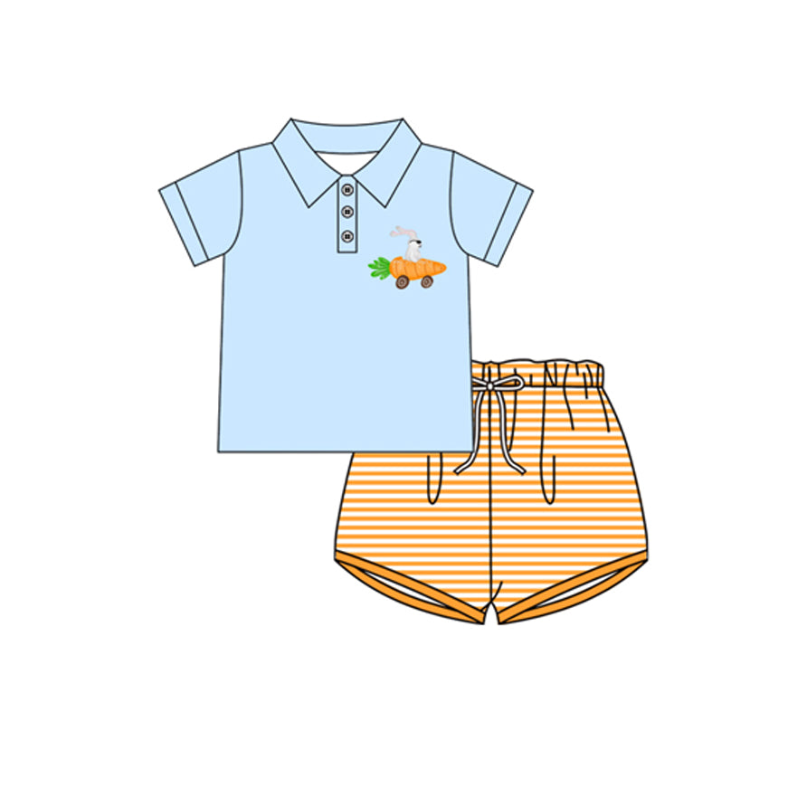 Baby Boys Rabbit Carrots Button Polo Shirt Stripe Shorts Easter Clothes Sets Preorder