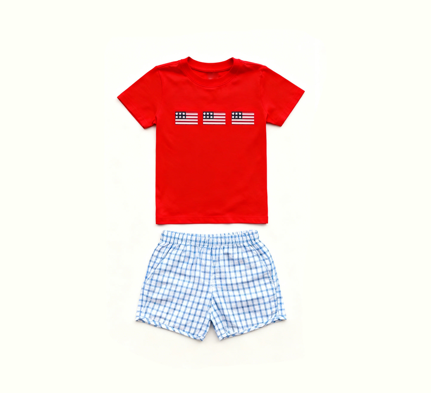 Baby Boys Flags Top Checked Pockets Shorts 4th of July Clothes Sets Preorder