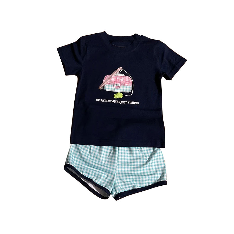 Baby Boys He Thinks We're Just Fishing Top Checked Shorts Clothes Sets Preorder