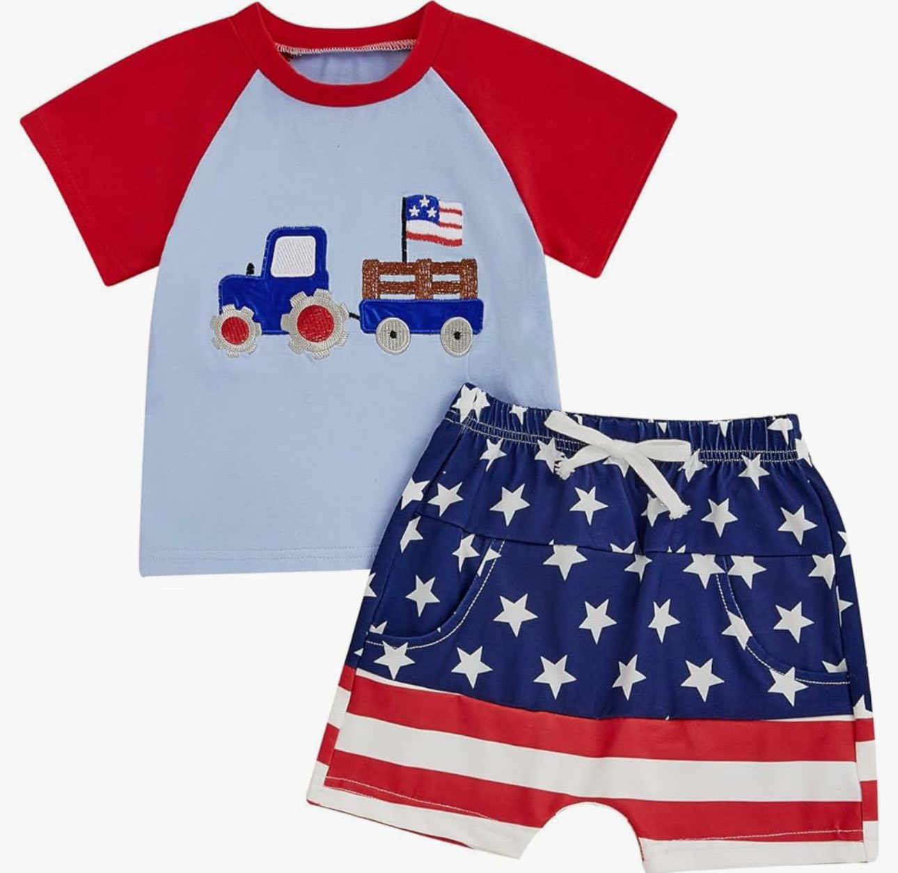 Baby Boys Truck Flags Top Stars Stripe Pockets Shorts 4th of July Clothes Sets Preorder