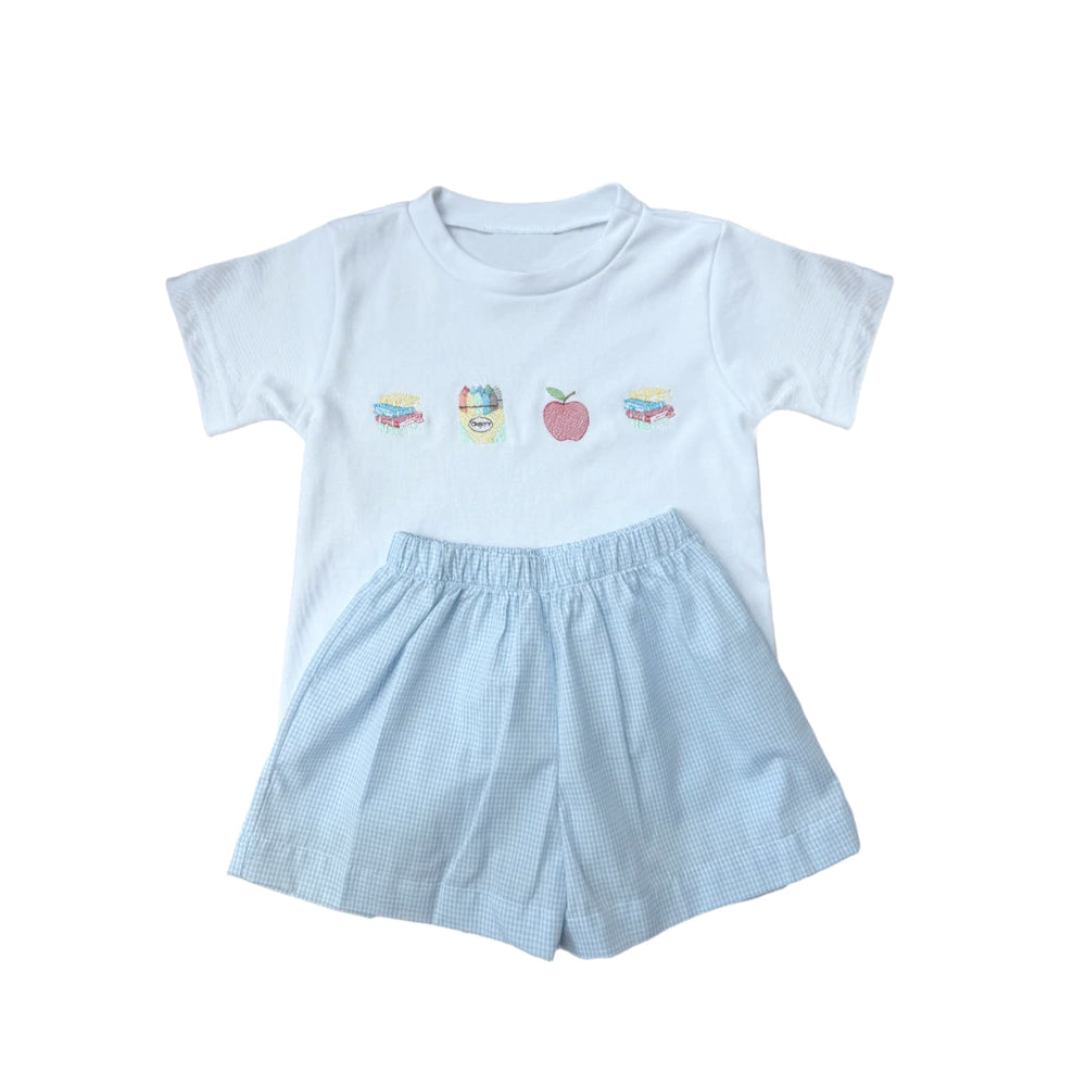 Baby Boys Pencil Apples Top Shorts Back to School Clothes Sets Preorder