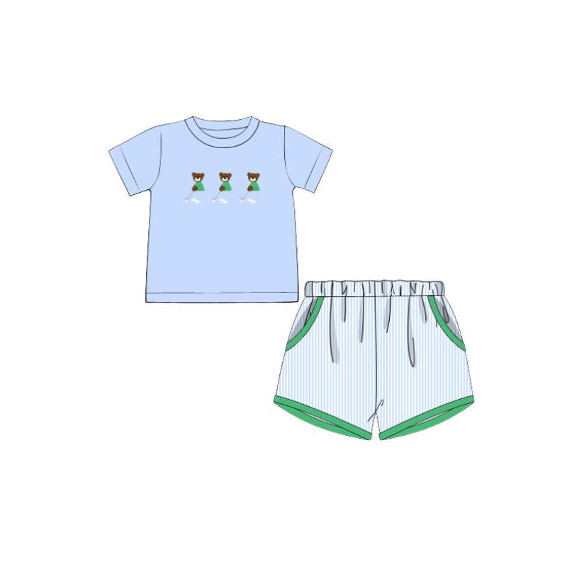 Baby Boys Blue Bears Golf Top Pockets Stripe Shorts Clothes Sets Preorder