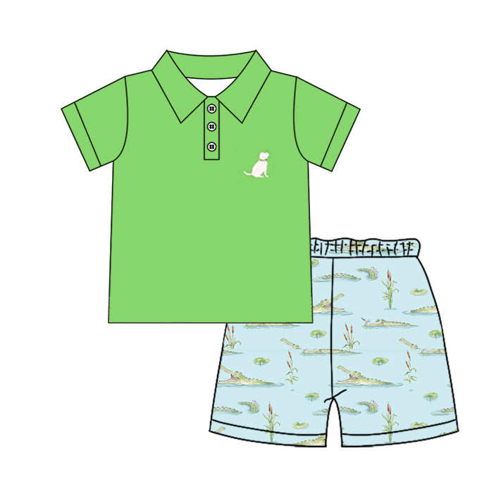 Baby Boys Green Button Dog Polo Shirt Crocodiles Short Hunting Clothes Sets Preorder