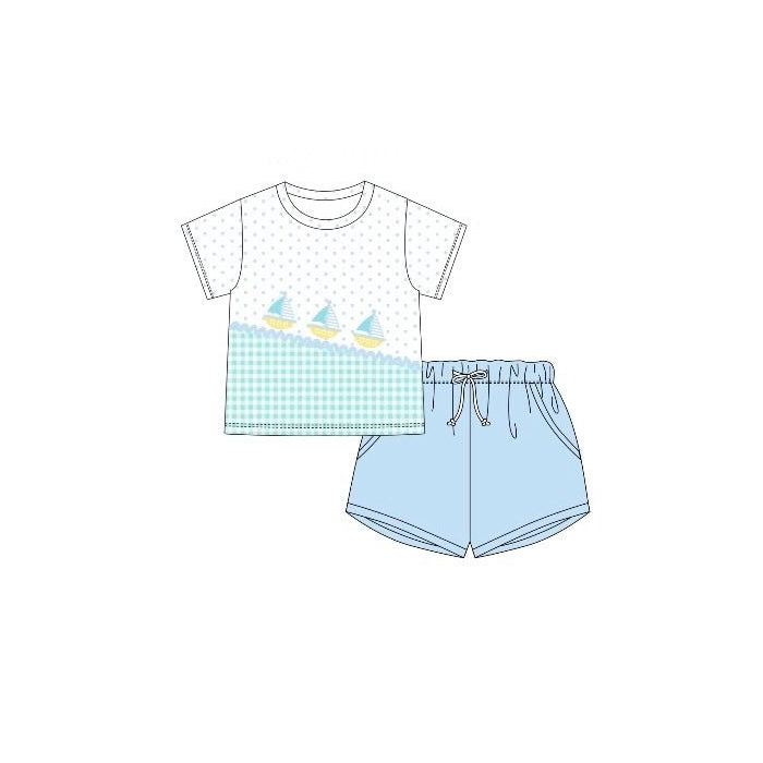 Baby Boys Short Sleeve Boat Polka Dots Top Pockets Shorts Clothes Sets Preorder