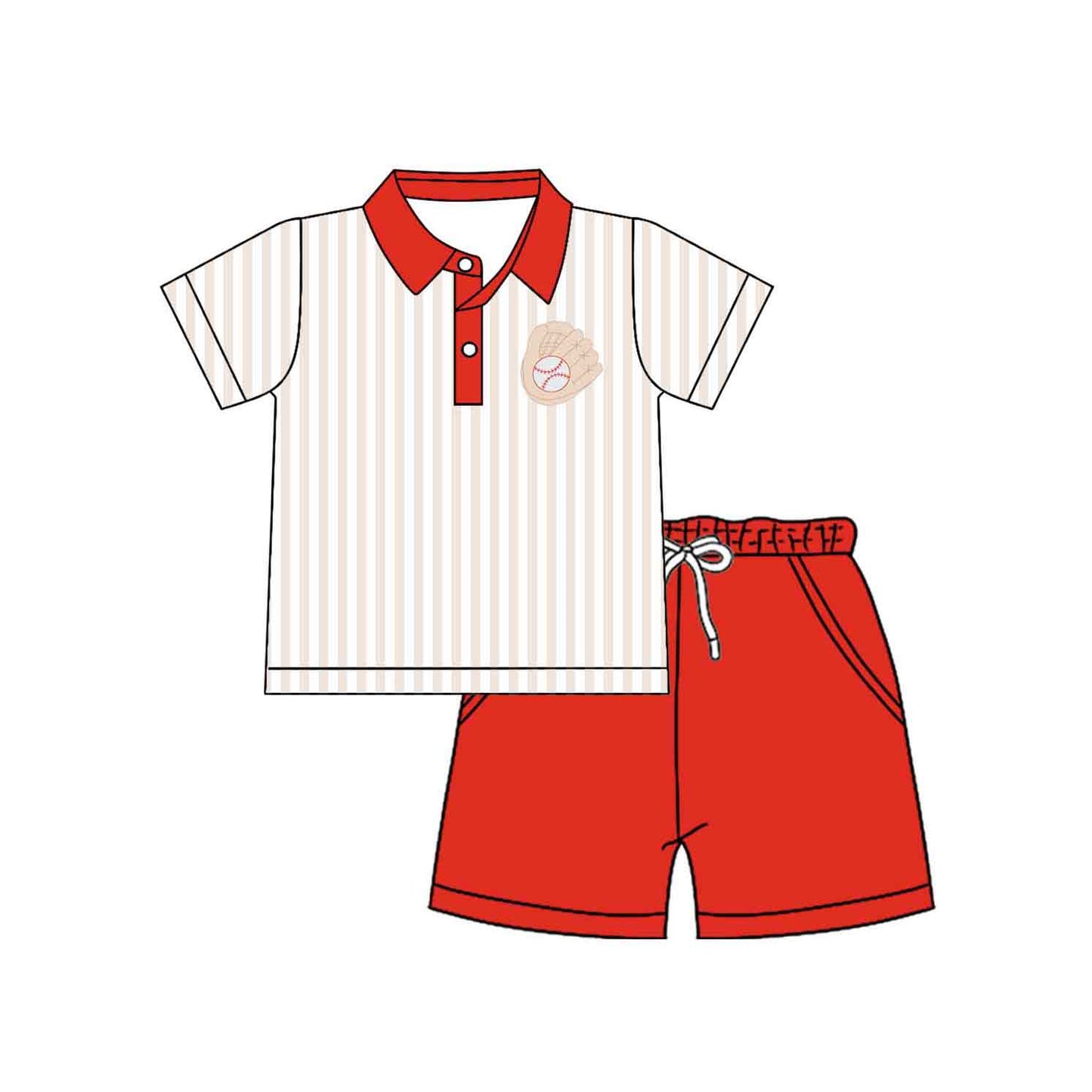Baby Boys Baseballs Stripe Button Polo Shirt Pockets Shorts Team Clothes Set Preorder