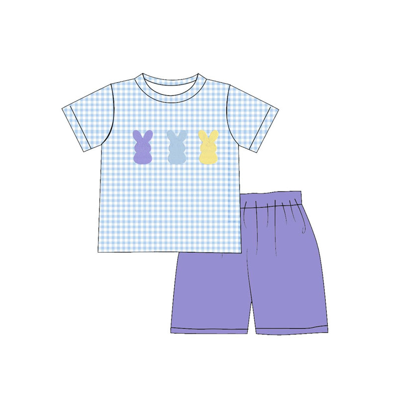 Baby Boys Blue Checked Rabbits Top Shorts Easter Clothes Sets Preorder