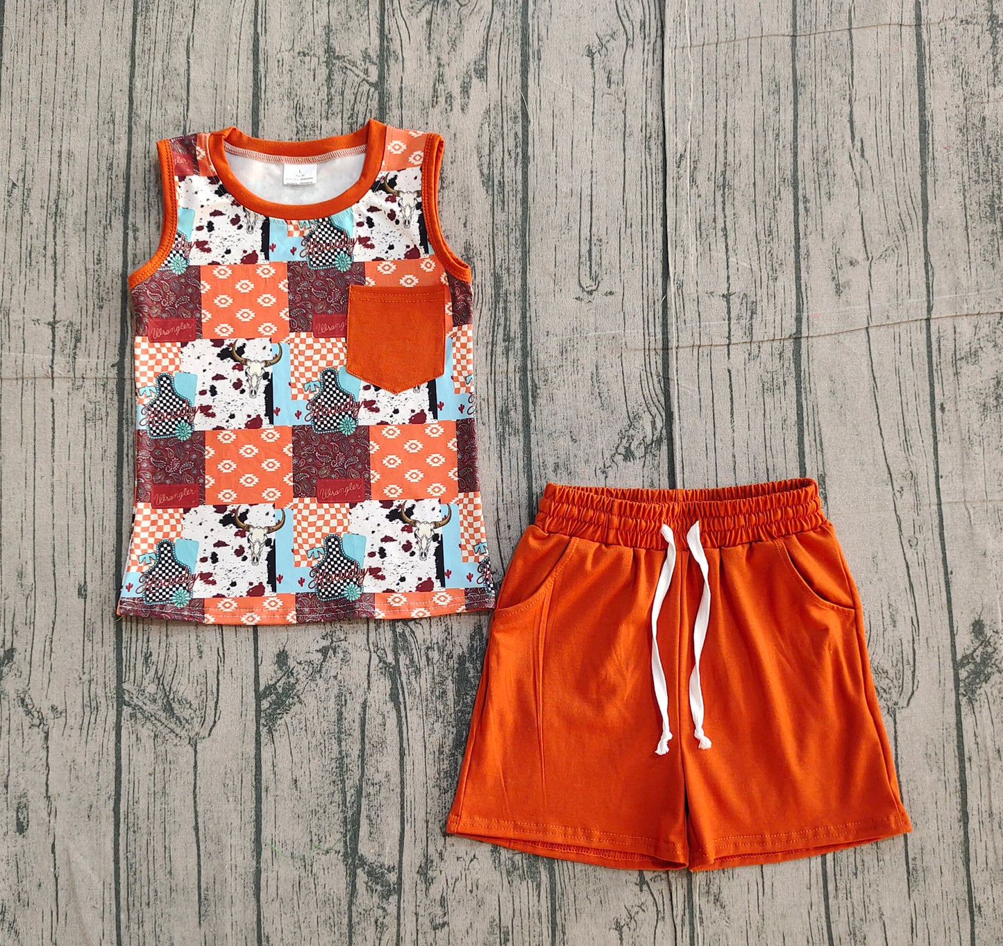 Baby Boys Aztec Null Skulls Checked Top Pockets Shorts Western Clothes Sets