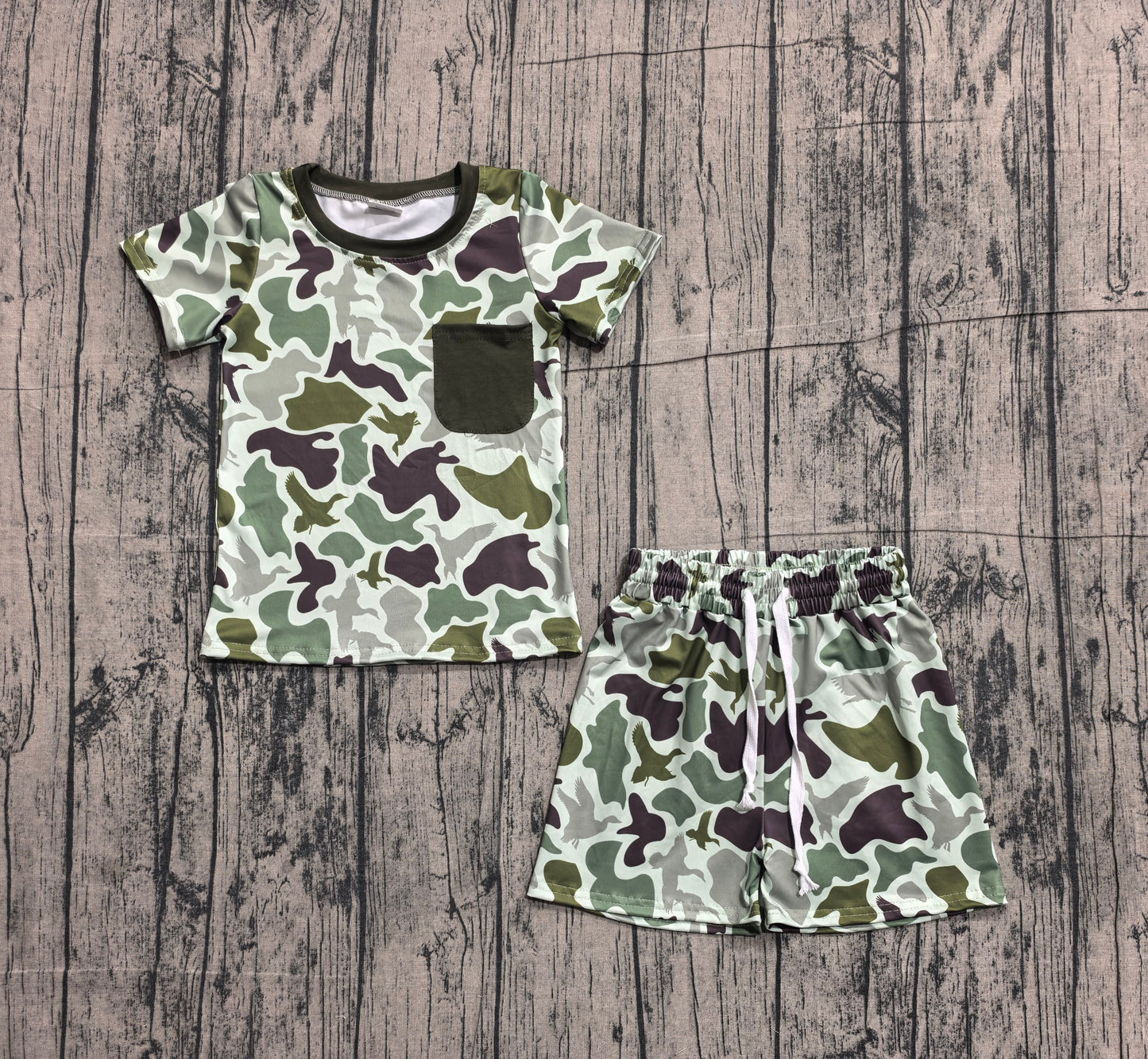 Baby Boys Southern Green Ducks Camo Pocket Top Shorts Hunting Clothes Sets