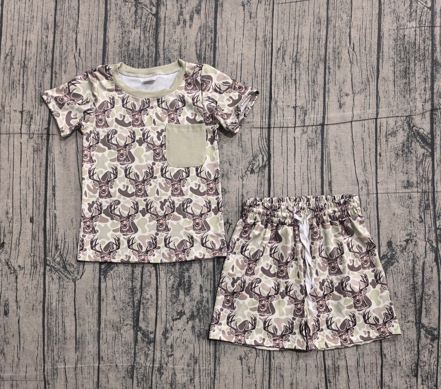 Baby Boys Southern Khaki Deer Camo Pocket Top Shorts Hunting Clothes Sets