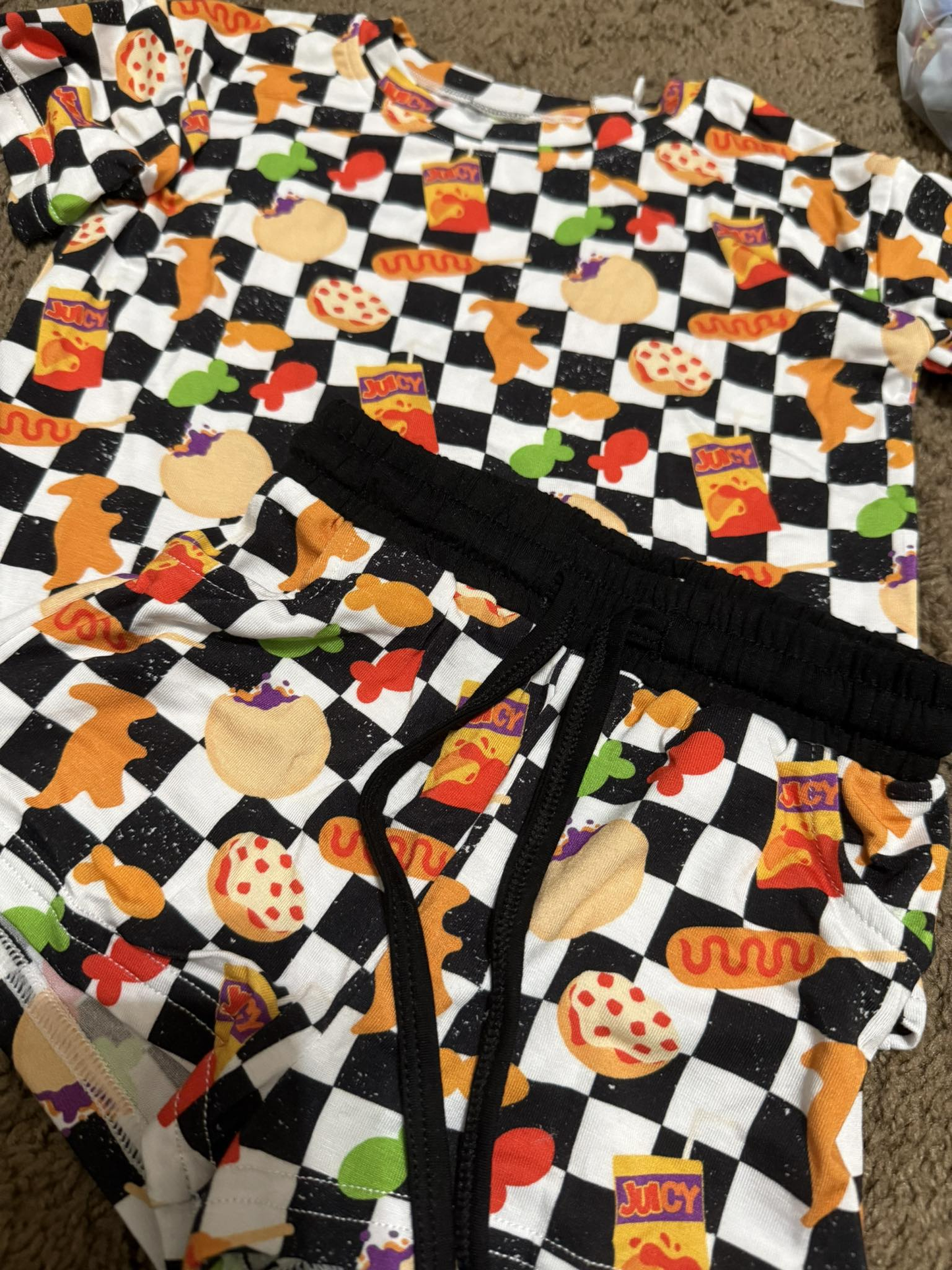Baby Boys Black Checked Foods Top Shorts Clothes Sets Preorder