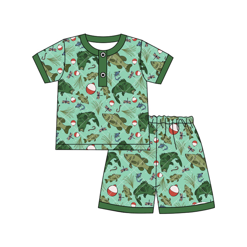 Baby Boys Green Checked Fishing Button Top Shorts Hunting Pajamas Sets Preorder