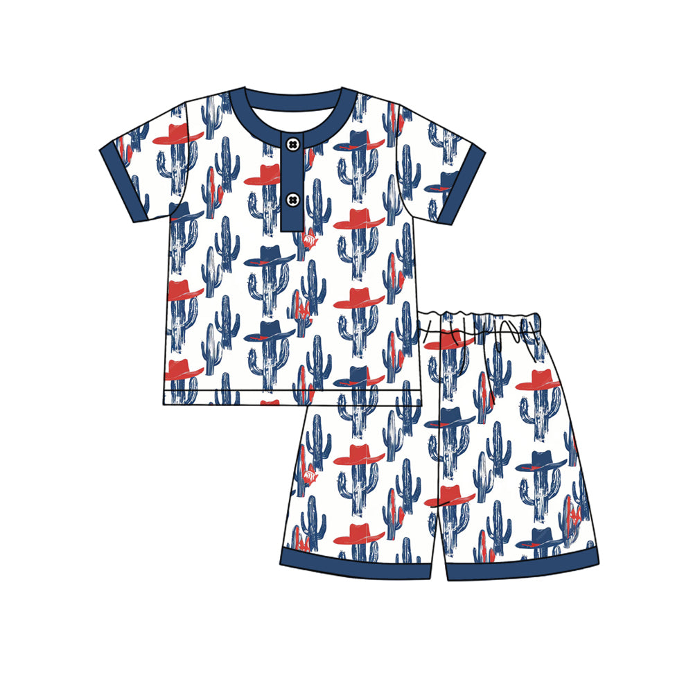 Baby Boys Short Sleeve Cactus Hats Button Top Shorts Western Pajamas Sets Preorder