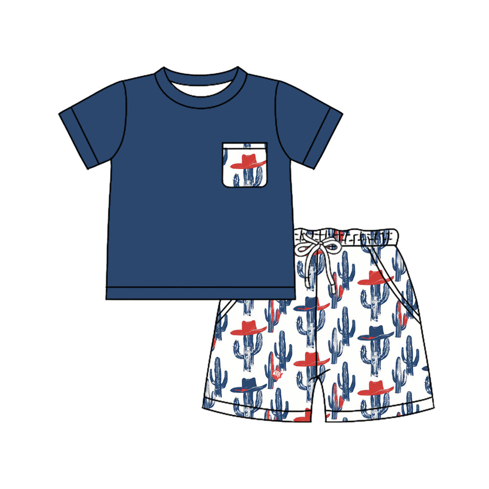 Baby Boys Pocket Shirt Top Hats Cactus Pockets Shorts Western Clothes Sets Preorder