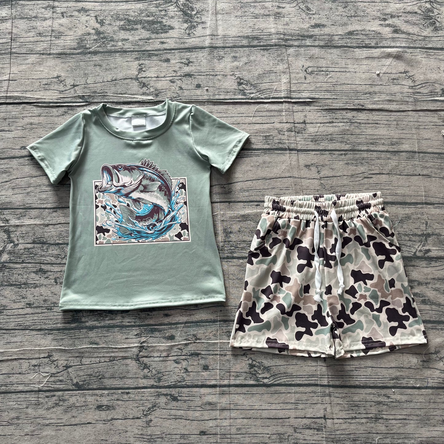 Baby Boys Green Camo Fishing Top Pockets Shorts Hunting Clothes Sets