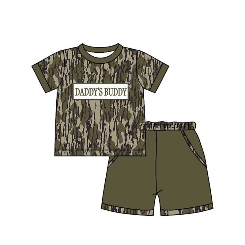 Baby Boys Southern Olive Camo Daddy's Buddy Top Pockets Shorts Clothes Sets Preorder