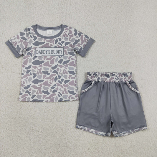 Sibling Baby Boys Camo Embroidery Daddy's Buddy Top Pockets Short Clothes Sets