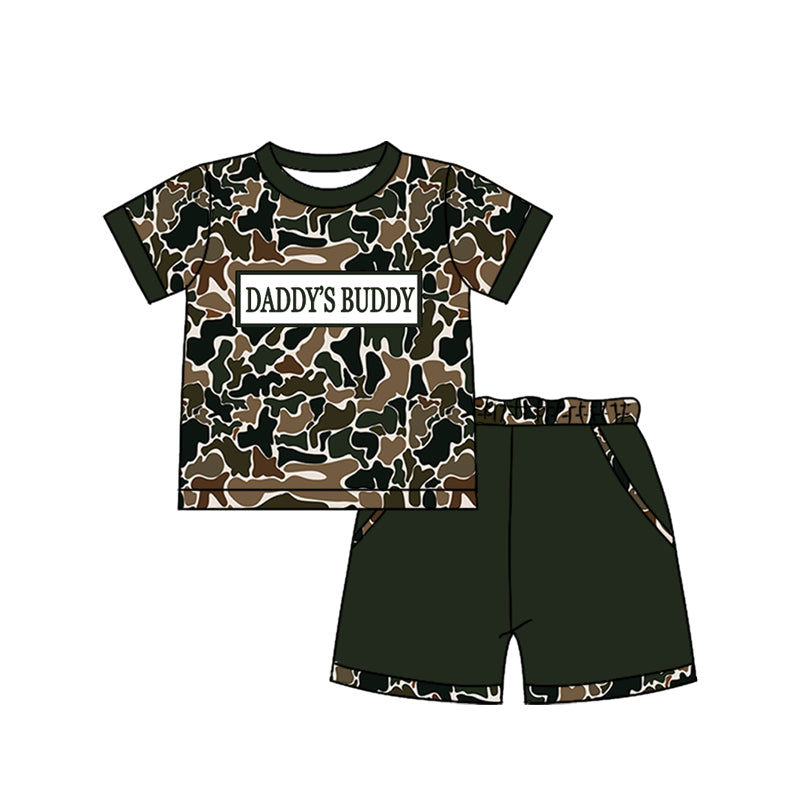 Baby Boys Southern Dark Brown Camo Daddy's Buddy Top Pockets Shorts Clothes Sets Preorder