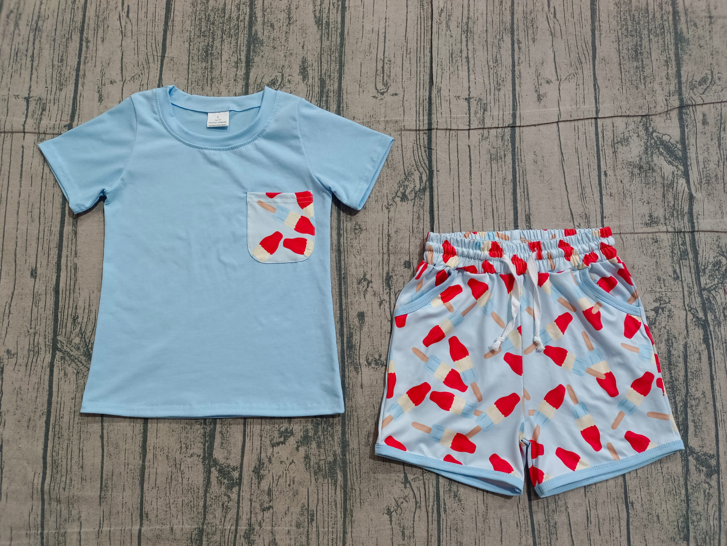 Baby Boys Blue Shirt Top Popsicle Pockets Shorts 4th of July Clothes Sets