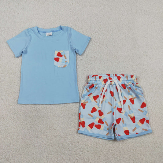 Sibling Baby Boys Popsicle Shirt Top Pockets Short 4th of July Clothes Set Strap Rompers