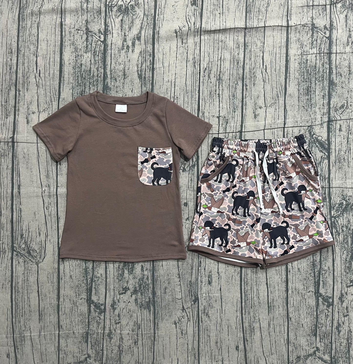 Baby Boys Shirt Top Dog Ducks Camo Pockets Short Hunting Clothes Sets