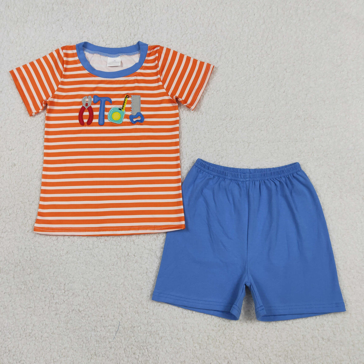 Sibling Baby Boys Embroidery Tools Stripe Top Short Clothes Set Rompers