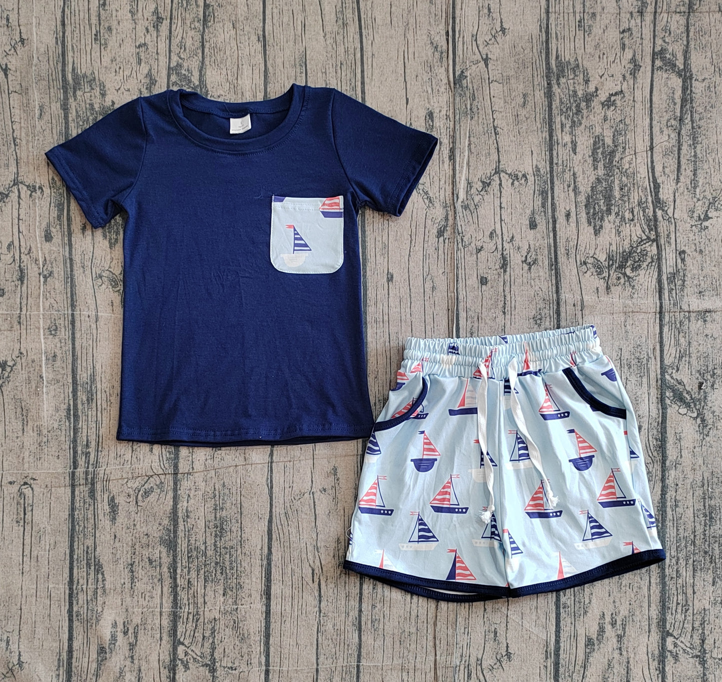 Baby Boys Navy Short Sleeve Shirt Top Boats Pockets Shorts Clothes Sets